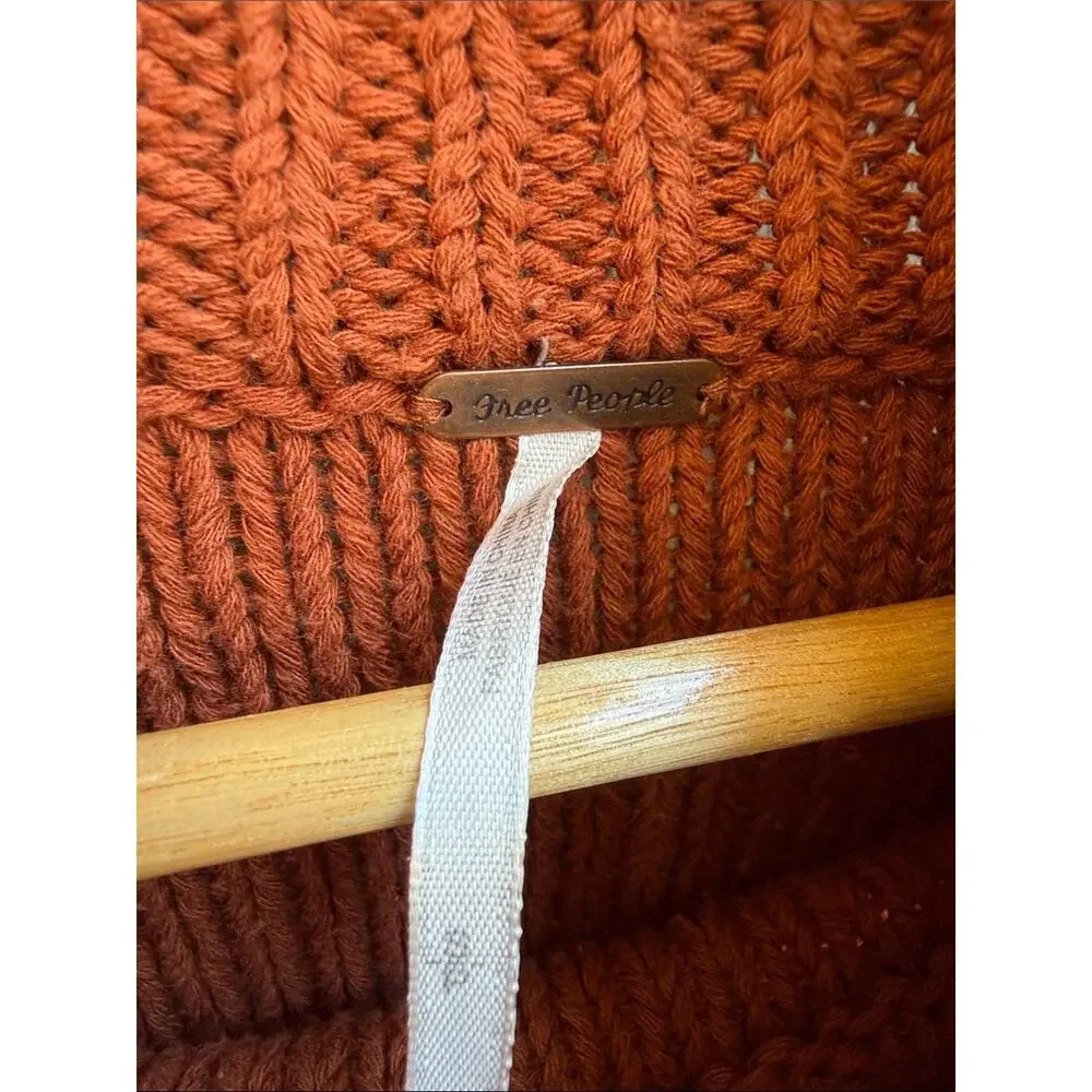 Free People Solar Eclipse Cropped Turtleneck Sweater Small Orange Rust